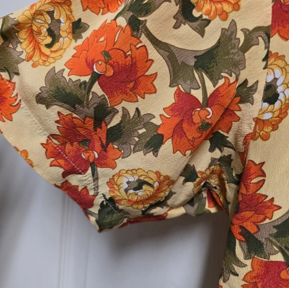 Vintage 100% Silk Oscar De La Renta Expression Floral Short Sleeve Blouse SzM - Picture 8 of 10